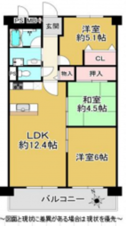 神戸市垂水区千代が丘、マンションの間取り画像です