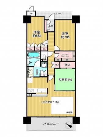 神戸市垂水区星陵台、マンションの間取り画像です