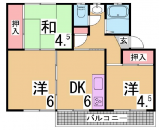 神戸市垂水区南多聞台、マンションの間取り画像です