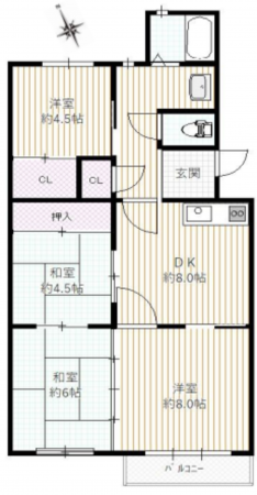 神戸市垂水区高丸、収益物件/マンションの間取り画像です