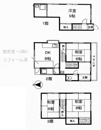神戸市垂水区千代が丘、中古一戸建ての間取り画像です