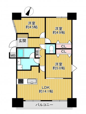 神戸市垂水区塩屋町、マンションの間取り画像です