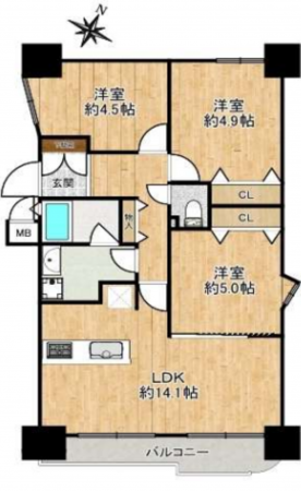 神戸市垂水区塩屋町、マンションの間取り画像です