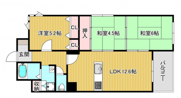 神戸市垂水区霞ケ丘、マンションの間取り画像です