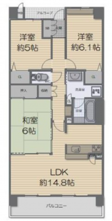 神戸市垂水区青山台、マンションの間取り画像です
