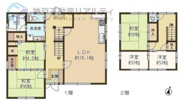 神戸市垂水区舞子坂、中古一戸建ての間取り画像です