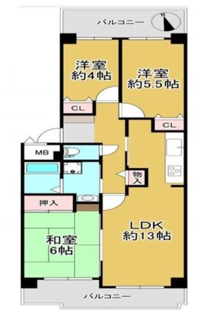 神戸市垂水区西舞子、マンションの間取り画像です