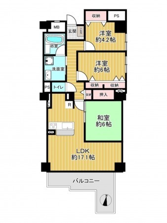神戸市垂水区千代が丘、マンションの間取り画像です