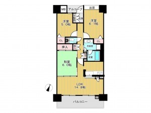 神戸市垂水区青山台、マンションの間取り画像です