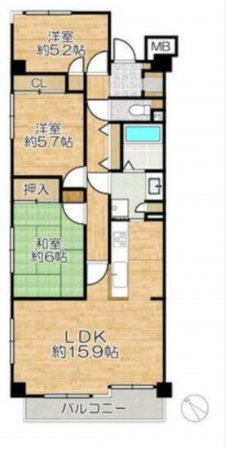 神戸市垂水区星が丘、マンションの間取り画像です