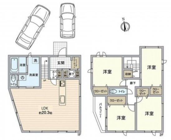 神戸市垂水区霞ケ丘、新築一戸建ての間取り画像です