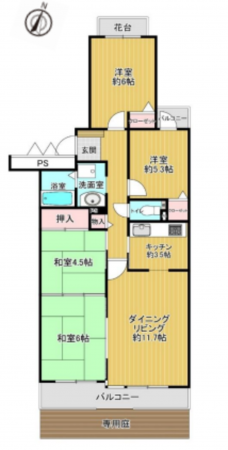 神戸市垂水区西舞子、マンションの間取り画像です
