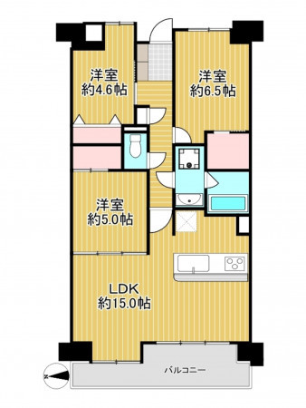神戸市垂水区五色山、マンションの間取り画像です