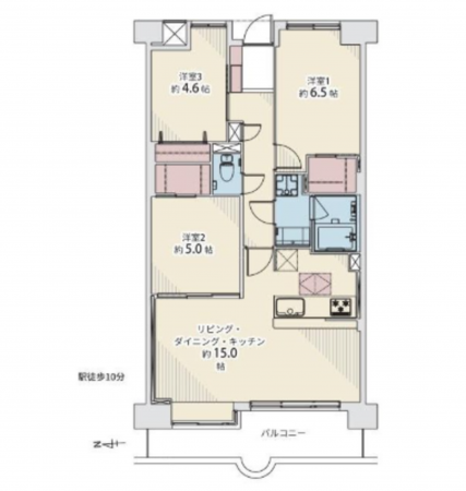 神戸市垂水区五色山、マンションの間取り画像です