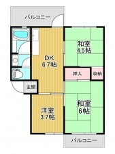 神戸市垂水区上高丸、マンションの間取り画像です