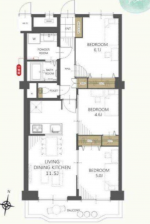 神戸市垂水区塩屋町、マンションの間取り画像です