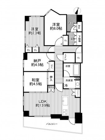 神戸市垂水区五色山、マンションの間取り画像です