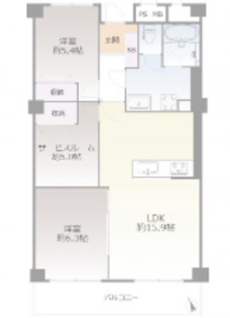 神戸市垂水区五色山、収益物件/マンションの間取り画像です