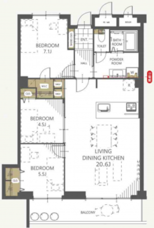 神戸市垂水区五色山、マンションの間取り画像です