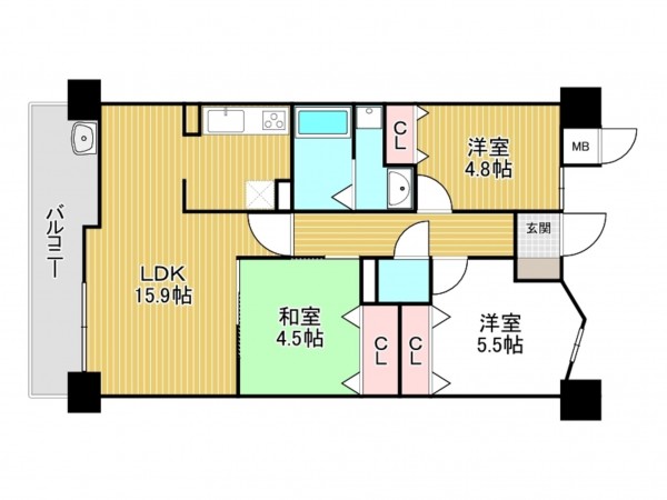 神戸市垂水区青山台、マンションの間取り画像です
