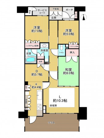 神戸市垂水区旭が丘、マンションの間取り画像です