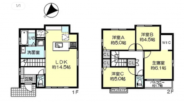 神戸市垂水区歌敷山、中古一戸建ての間取り画像です