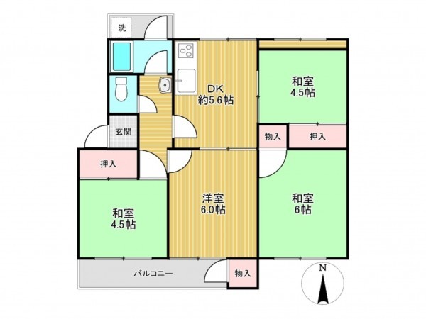 神戸市垂水区狩口台、マンションの間取り画像です