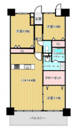神戸市垂水区狩口台、マンションの間取り画像です