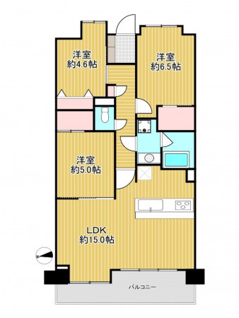 神戸市垂水区五色山、マンションの間取り画像です