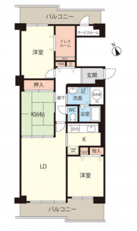 神戸市垂水区五色山、マンションの間取り画像です