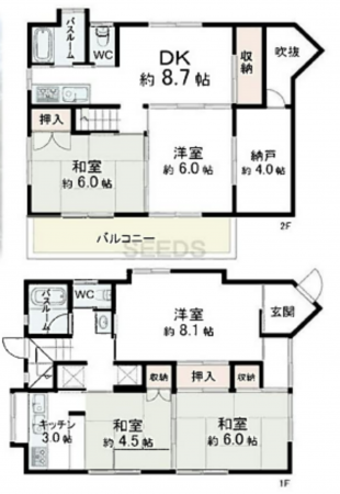 神戸市垂水区塩屋町、中古一戸建ての間取り画像です