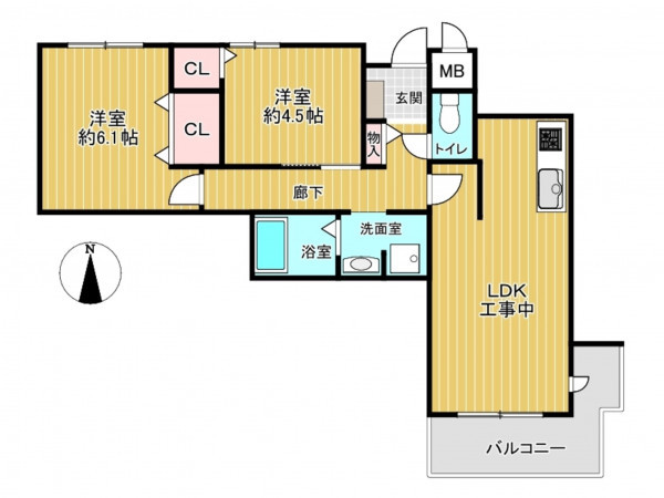 神戸市垂水区舞子台、マンションの間取り画像です