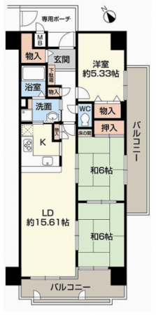 神戸市垂水区西舞子、マンションの間取り画像です