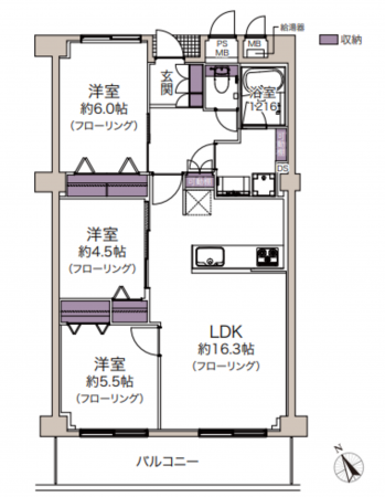 神戸市垂水区五色山、マンションの間取り画像です
