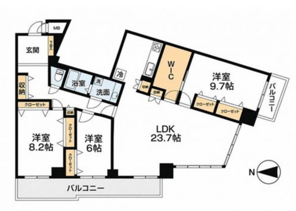 神戸市垂水区星が丘、マンションの間取り画像です