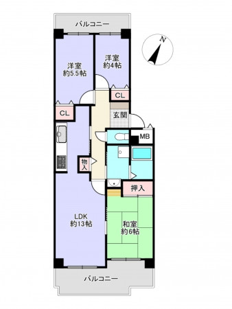 神戸市垂水区西舞子、マンションの間取り画像です