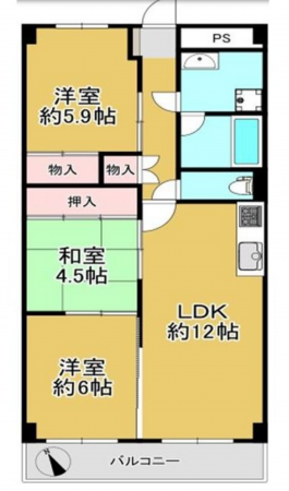 神戸市垂水区星陵台、マンションの間取り画像です