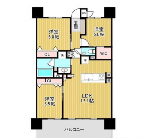 宮崎市吾妻町、マンションの間取り画像です
