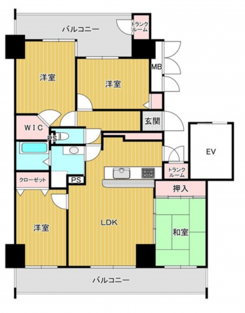宮崎市淀川、マンションの間取り画像です
