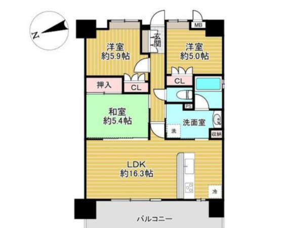 宮崎市大橋、マンションの間取り画像です