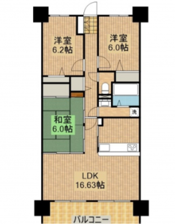 宮崎市花ケ島町、マンションの間取り画像です