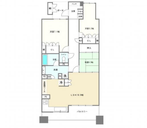 宮崎市和知川原、マンションの間取り画像です