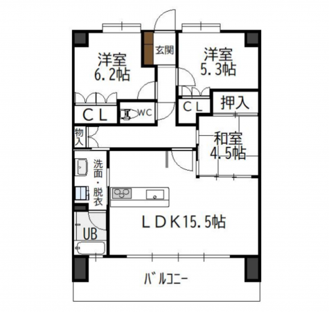 宮崎市大橋、マンションの間取り画像です