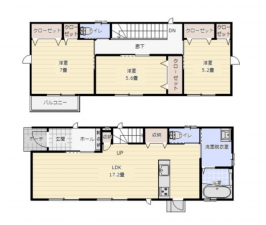 宮崎市佐土原町、新築一戸建ての間取り画像です