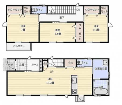 宮崎市佐土原町、新築一戸建ての間取り画像です