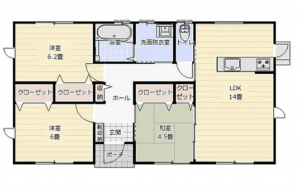 宮崎市南方町、新築一戸建ての間取り画像です