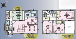 宮崎市大塚町、新築一戸建ての間取り画像です