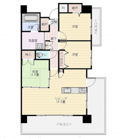 宮崎市恒久、マンションの間取り画像です
