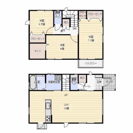宮崎市江南、新築一戸建ての間取り画像です
