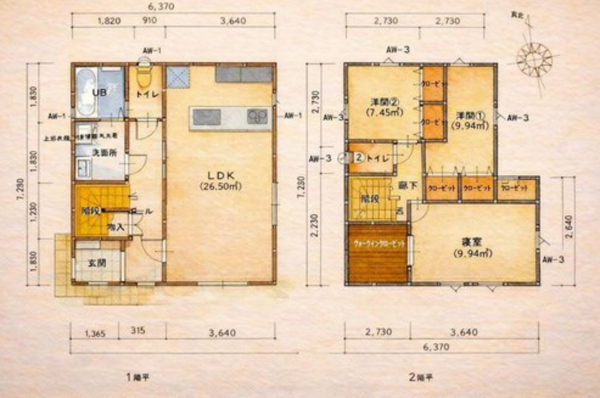 宮崎市大字赤江、新築一戸建ての間取り画像です